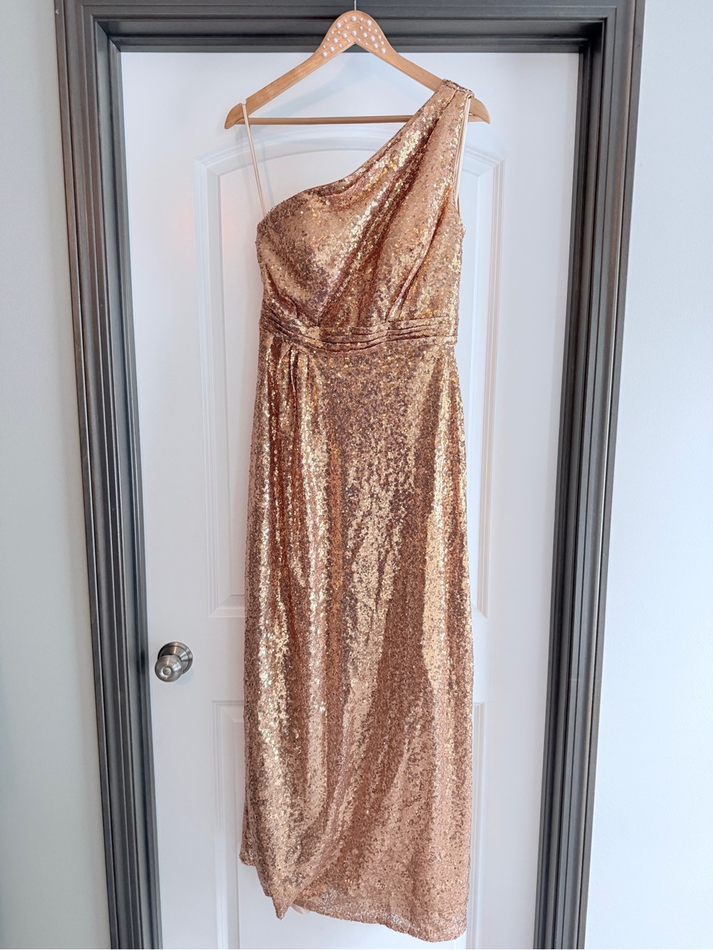 Gold Sequin One-Shoulder Gown
